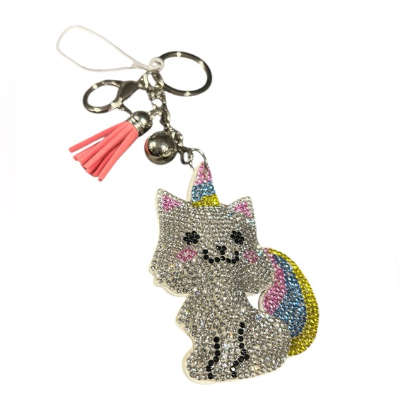 Rhinestone Unicorn Kitty Purse Charm Or Key Ring - Picture 4 of 12